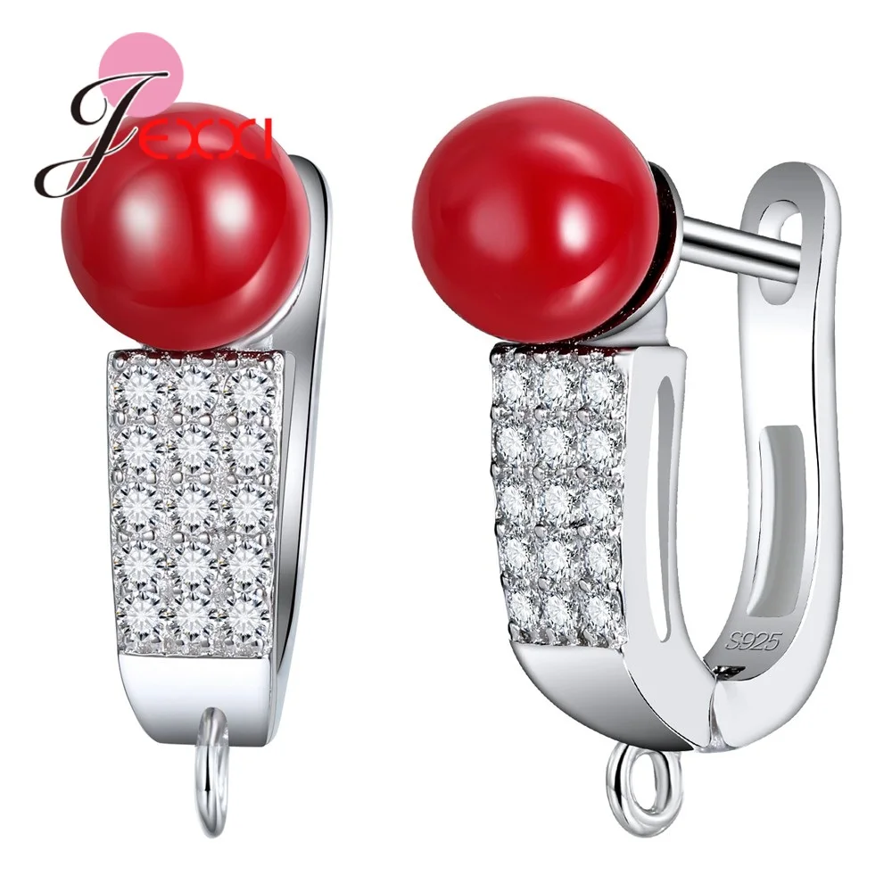 

New Stylish Elegant 925 Sterling Silver Earring Hoop DIY Accessories Fine Sample Red Pearl Design Earrings For Women