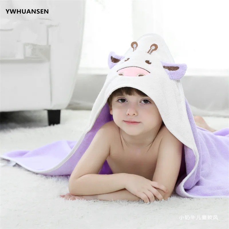 YWHUANSEN, 80*80 см, хлопковое детское банное полотенце с рисунком из мультфильма, Маленькая корова, детское пляжное полотенце с капюшоном, многофункциональный удобный детский пончо