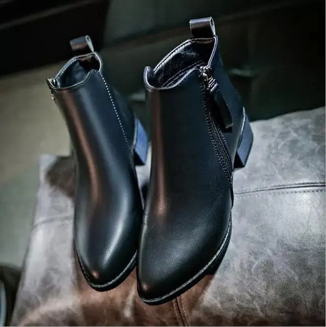 Черный XDA New Autumn Winter Women shoes Female Side zipper pointed toe Boots Women Ankle boots Vintage Fashion Martin boots - Цвет: Черный