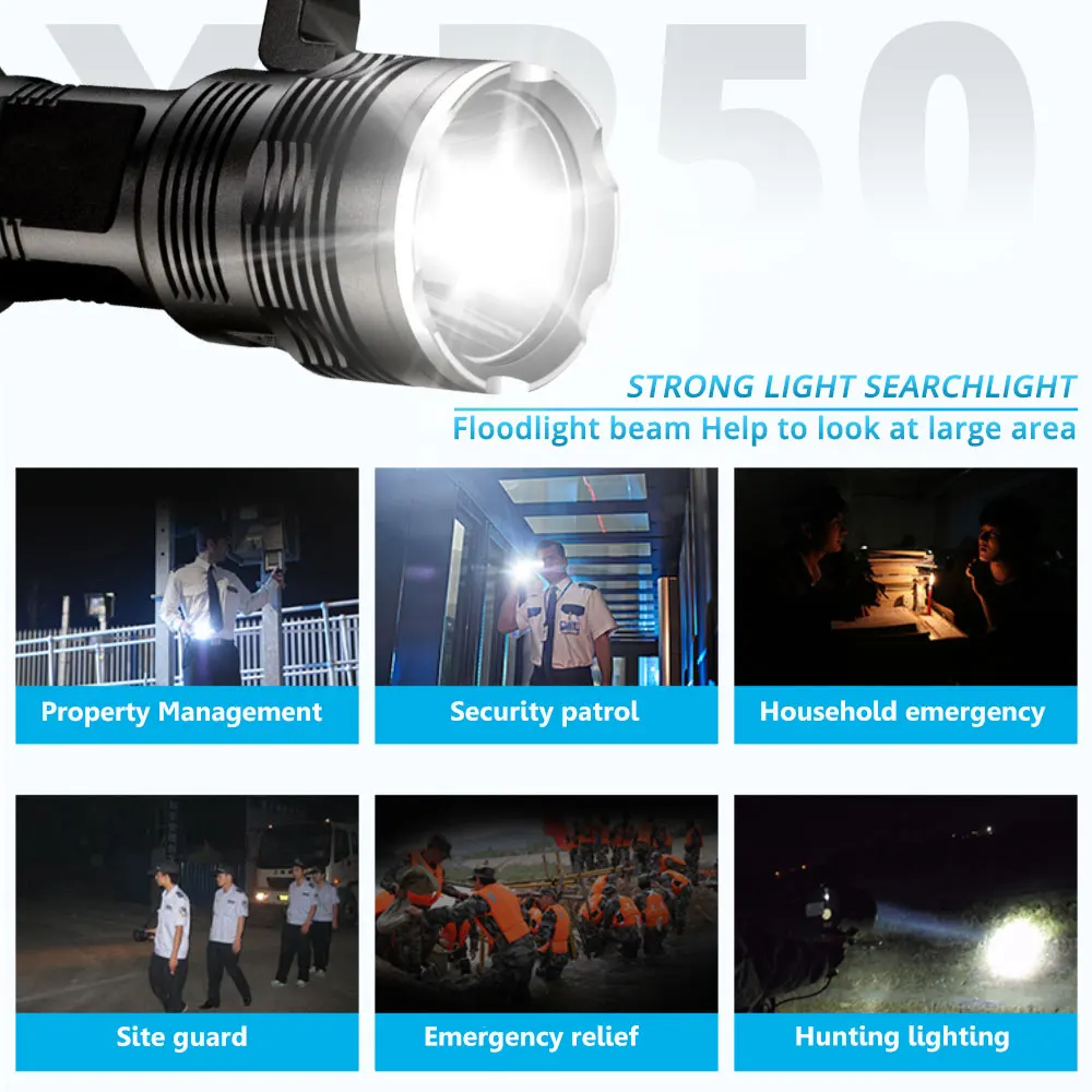 Мощный XHP50 светодиодный тактический фонарь lanterna Torch 4x18650 перезаряжаемый фонарик с