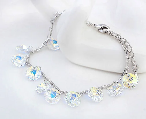 Стильный комплект летней кристаллами от Сваровски браслеты из нержавеющей стали для женщин цвет серебра