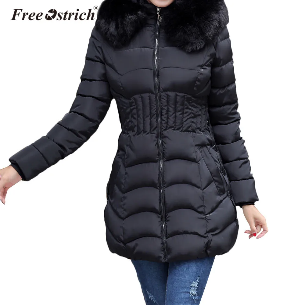 Куртки Ostrich, женские зимние теплые, повседневные, с подкладкой, одноцветные, с мехом, на молнии, с карманами, толстая куртка, длинное пальто, Jaqueta Feminina E0740