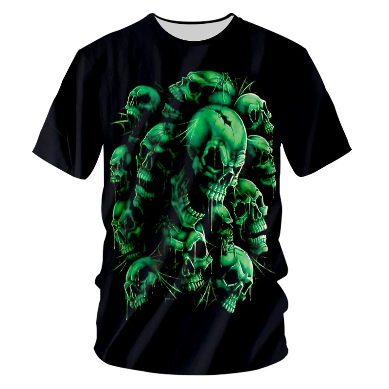UJWI Новая модная футболка мужская летняя с принтом Зеленый Череп 3d Футболка