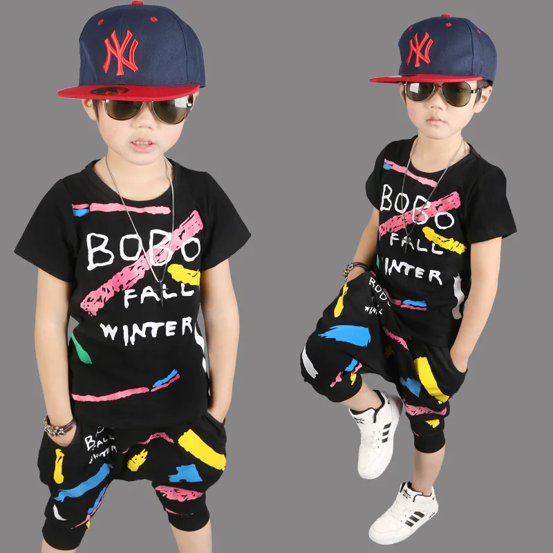 2019 Summer Children's Clothing Set Suit for Boys Kids Children Clothes Oil Painting Flowers Hip Hop | Детская одежда и обувь
