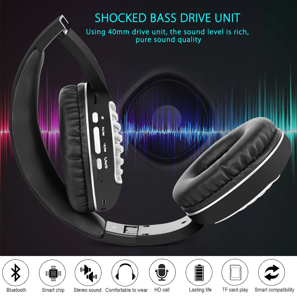TOPROAD Bluetooth стереогарнитура складные наушники беспроводные с микрофоном TF FM радио