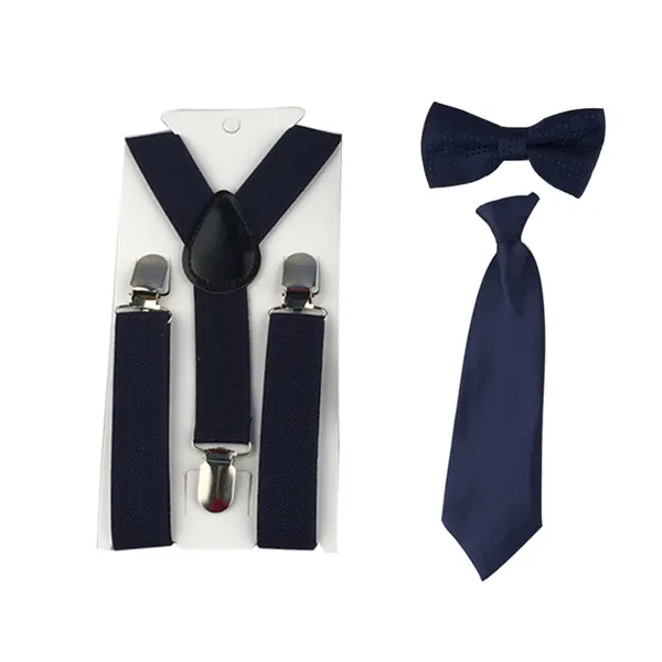 Navy Blue Высококачественный комплект для маленьких мальчиков с бабочкой и подтяжками; однотонные вечерние галстуки; TR0007 - Цвет: Navy Blue