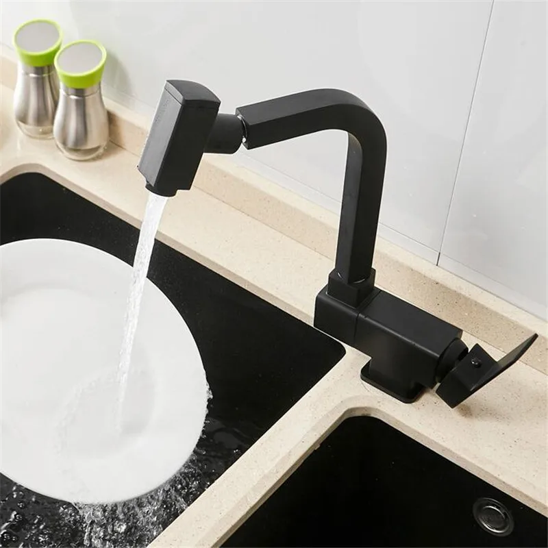 

Kitchen Faucet Total Brass Kitchen Sink Mixer Tap Hot & Cold Deck Mounted Kitchen Crane Rotating Foldable Faucet Black Painted