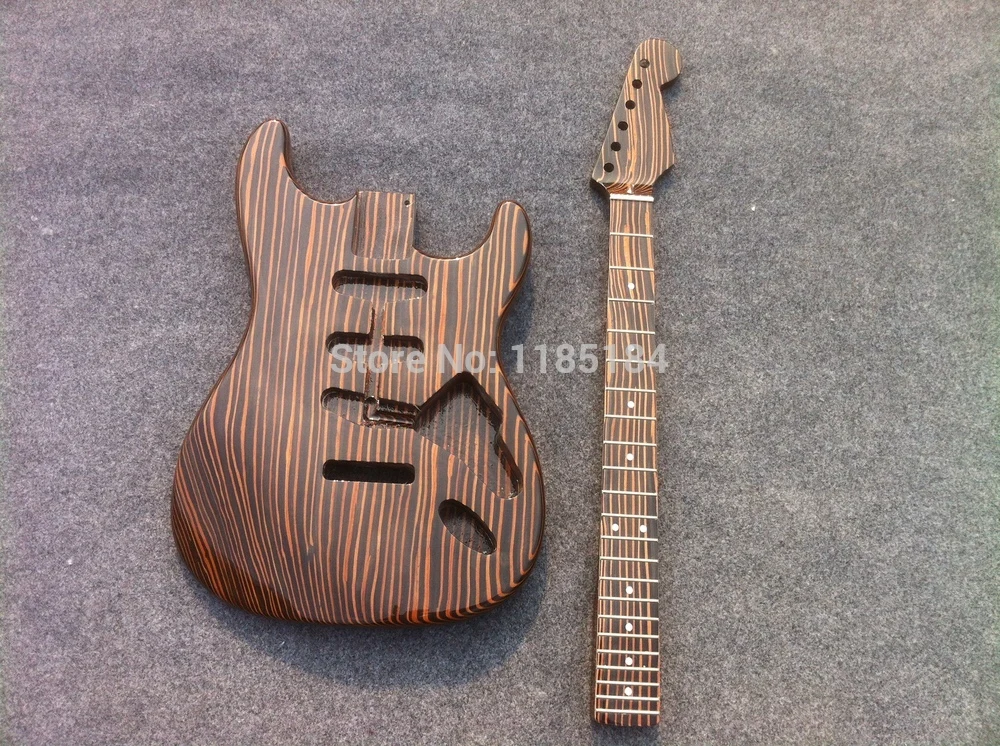 Free shipping one piece Zebrawood body electric guitar kits /unfinished guitar including hardware