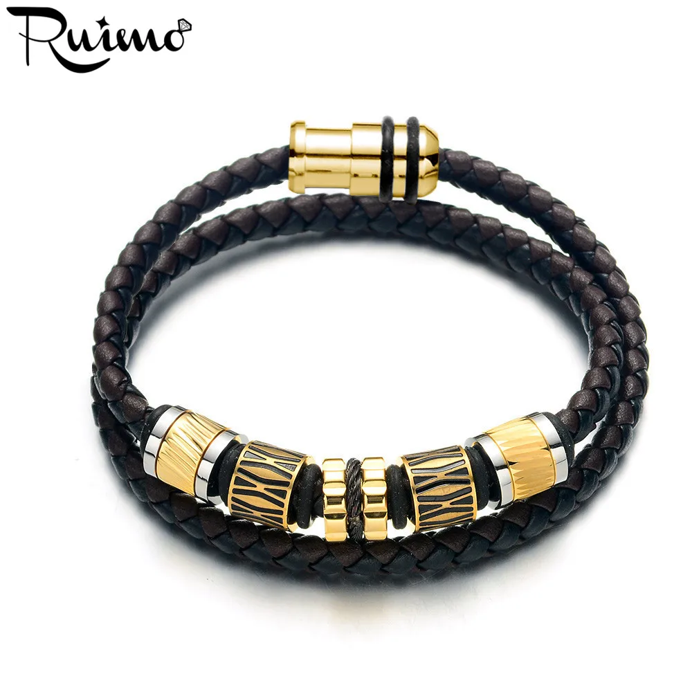 Мужской двухслойный плетеный браслет из натуральной кожи 17-21 см | Украшения и