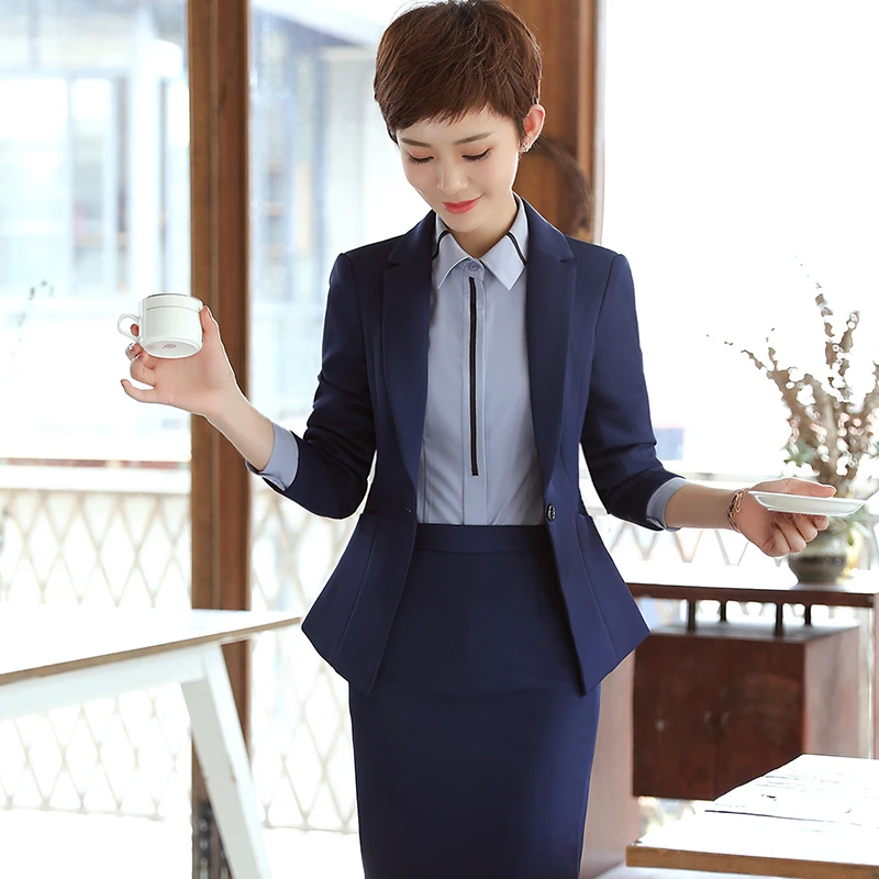 Женский офисный костюм облегающий блейзер с длинным рукавом и штаны большого