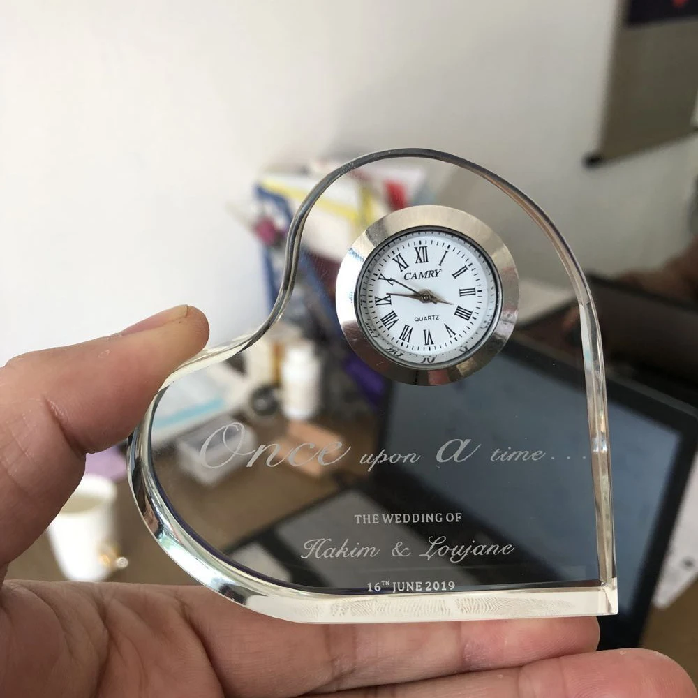Свадебные хрустальные часы 50 шт./лот с хрустальным сердцем пресс папье свадебные