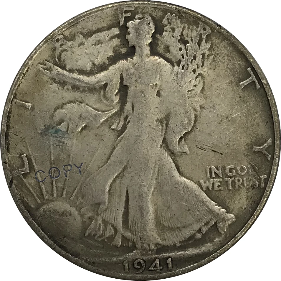 

D 1941 United States Walking Liberty Half Dollar Cupronickel Plated Silver Collectibles Copy Coin