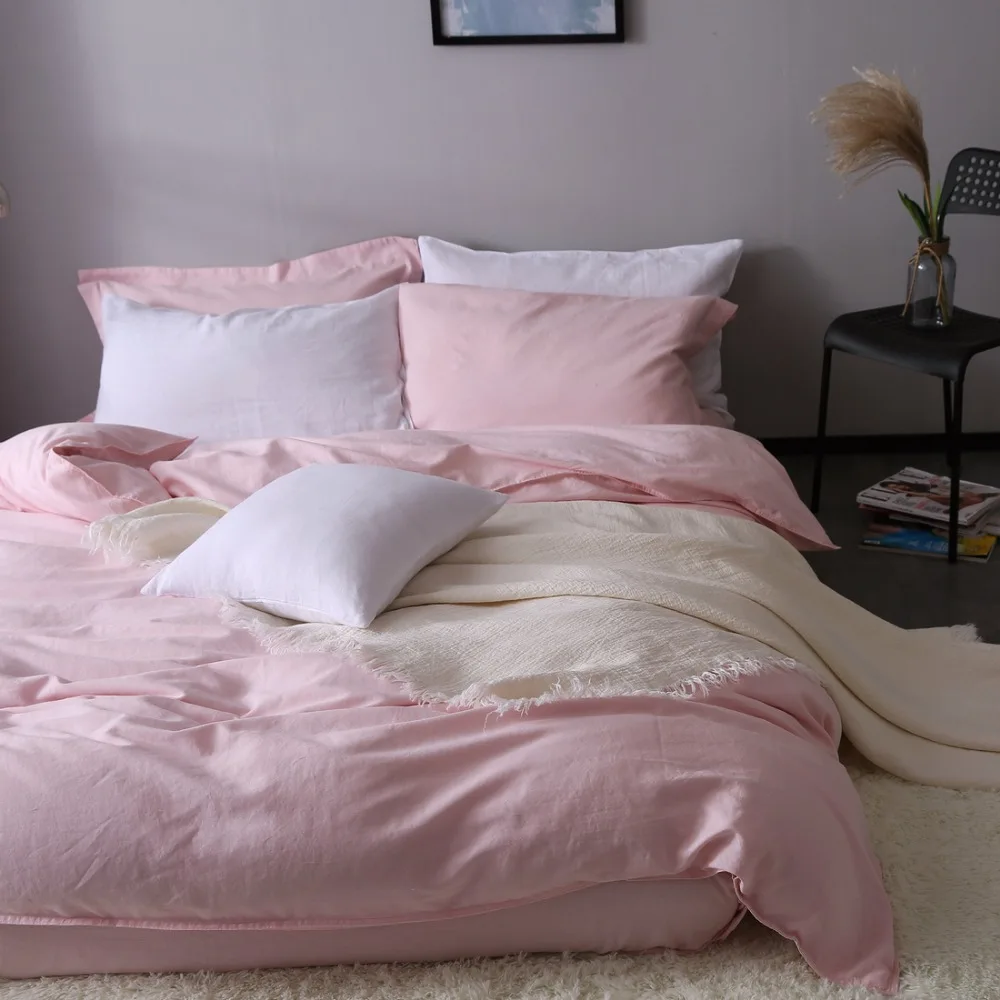 Розовое 100% чистое постельное белье пододеяльник 3 шт./лот розовое со скрытой
