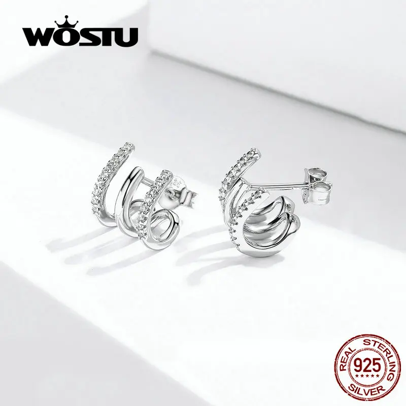 WOSTU трехслойные серьги-гвоздики с витой дизайн из 100% стерлингового серебра 925