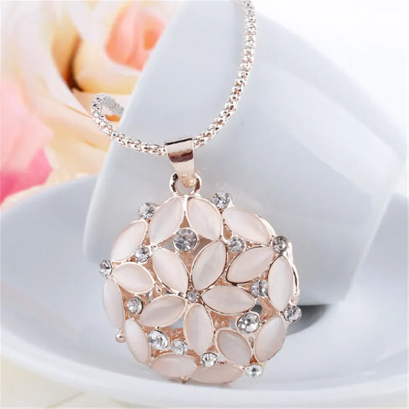 LNRRABC полое женское ожерелье с опалом и кристаллами длинное подвеской милая