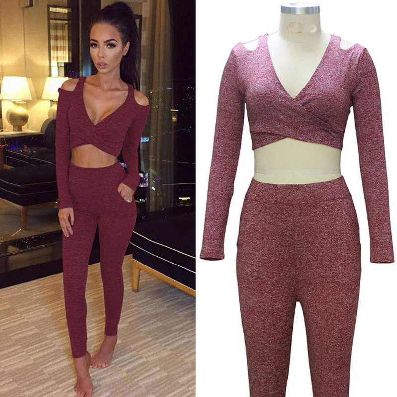 От должен V шеи жилет майка карандаш Штаны спортивной костюм Для женщин 2 шт. серый