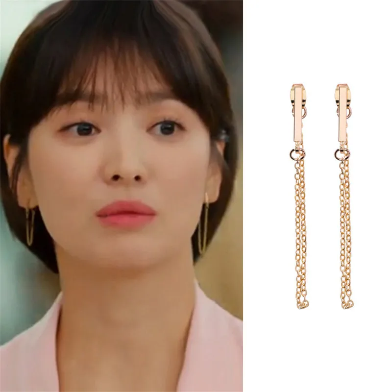 Новые модные японские корейские длинные висячие серьги с металлической цепочкой