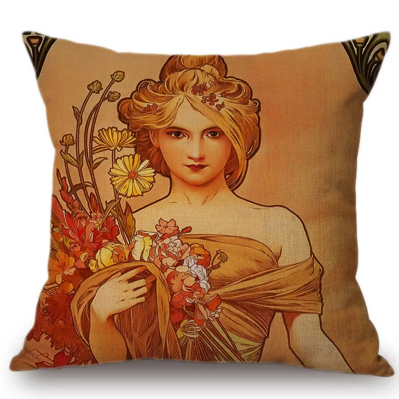 11 Винтажная Европейская художественная Nouveau Mucha галерея декоративная подушка для дивана чехол красивая девушка хлопок лен Роскошный чехол для подушки - Цвет: 11