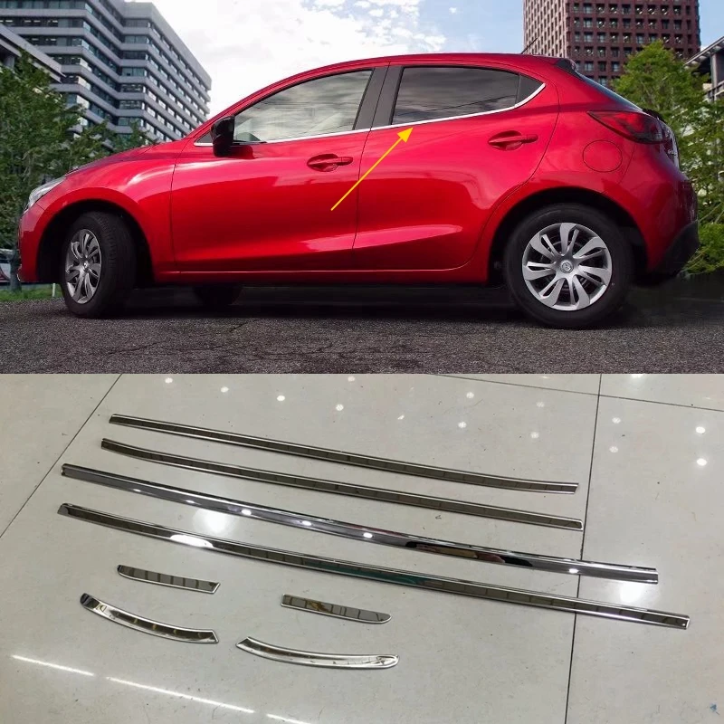 

MONTFORD For Mazda 2 Demio 2015 2016 Only For Hatchback Stainless Steel Bottom Window Sill Cover Trims 8Pcs/set Car Accessories