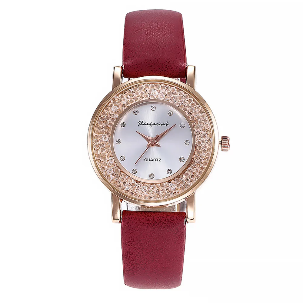 

#5002Women Leather Diamond Watch Female Crystal Stainless Steel Wrist Watch reloj mujer New Arrival Freeshipping Hot Sales