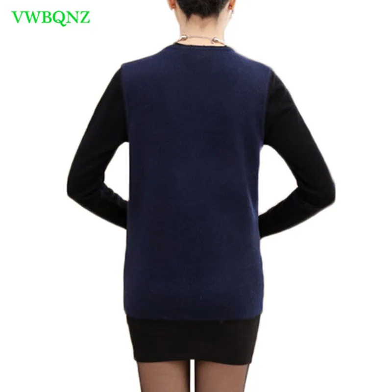 Navy Blue Шерстяной жилет для женщин среднего возраста, Осень-зима, вязаный кардиган, конь, клипсы для женщин, s плечо, чистый цвет, плюс размер, теплые жилеты, красный, 4XL, A659 - Цвет: Navy Blue