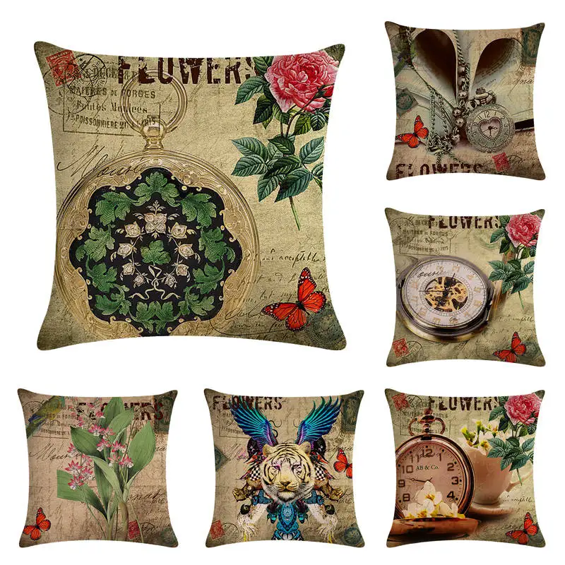 Чехол в стиле ретро с изображением старинных часов чехол для подушки домашние