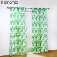 Green Tropical Palm Leaf Sheer Panel Curtains Window Door Divider Valance Curtain Home Living Room Window Treatment Decoration