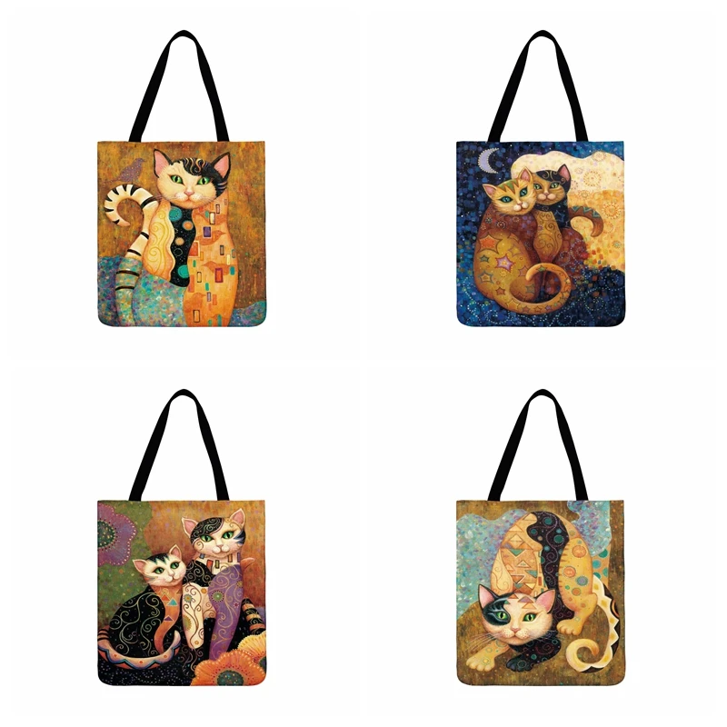 Женская сумка через плечо известная Сумка тоут с принтом золотого кота уличная