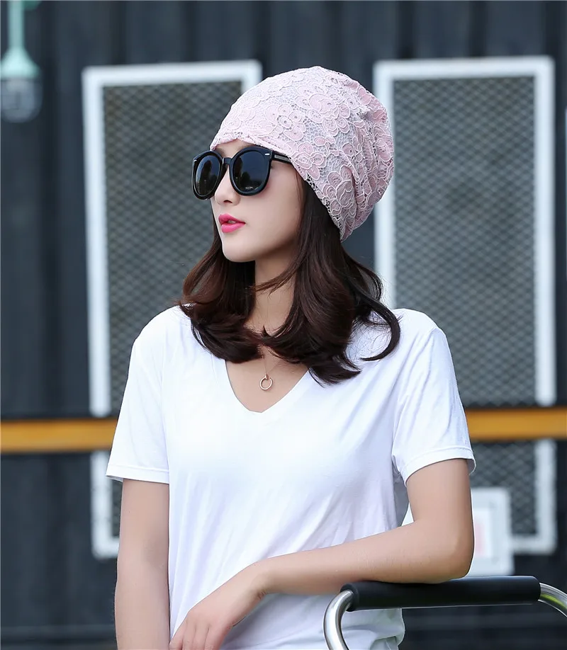 Новая модная женская кружевная Цветочная мешковатая Шапка-бини сетчатая дышащая