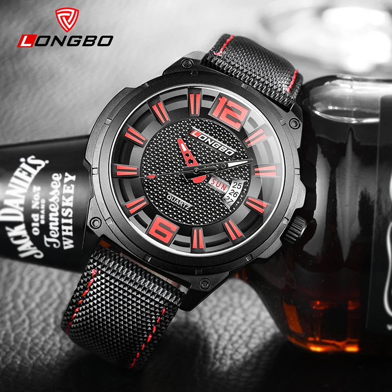 

Мужские спортивные наручные часы с календарем, кожаным ремешком