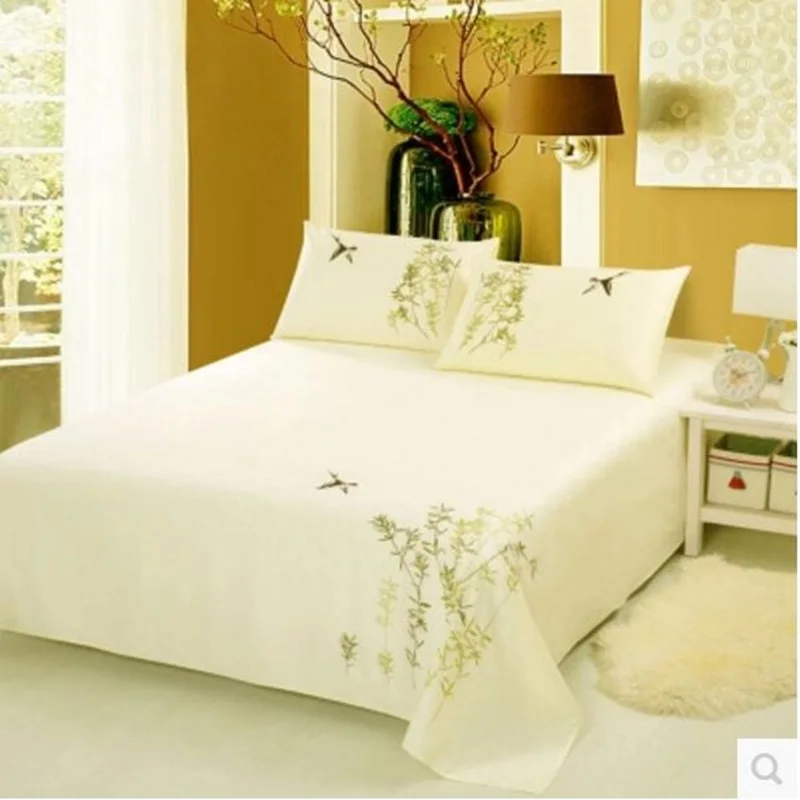 Хлопок вышитые постельные принадлежности набор простой простыня наволочка