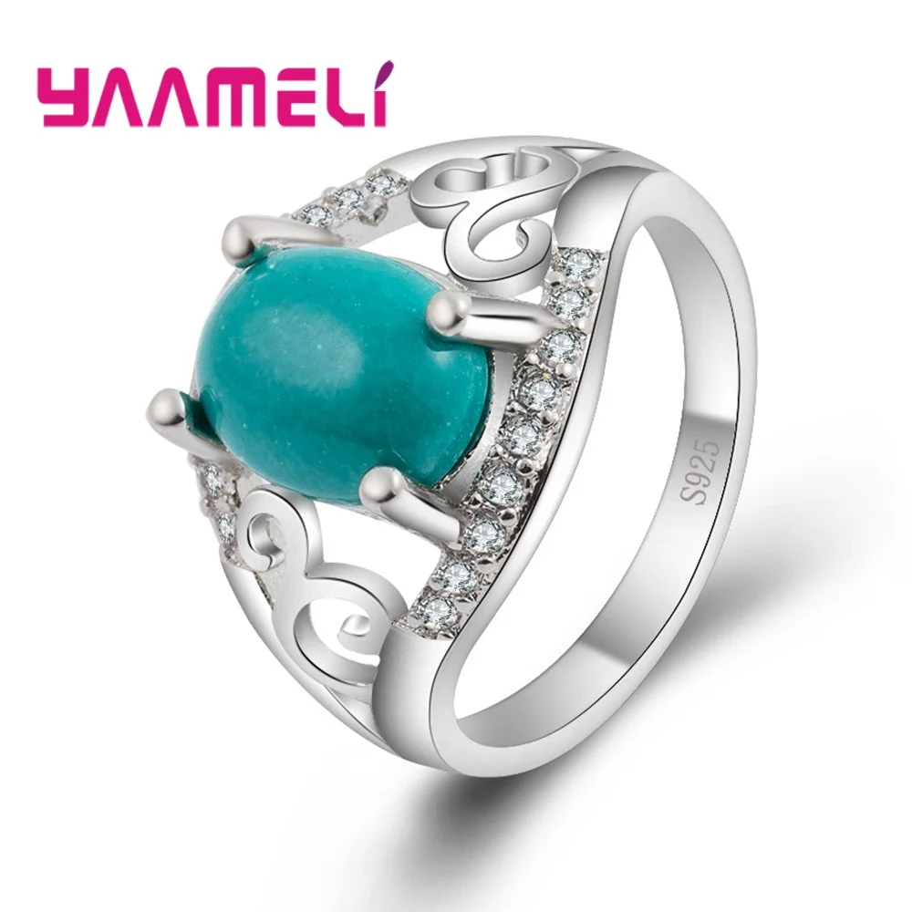100% 925 Sterling Silver Antique Ring for Women Prong Setting High Quality Oval Green Opal Stone Wedding Jewelry | Украшения и