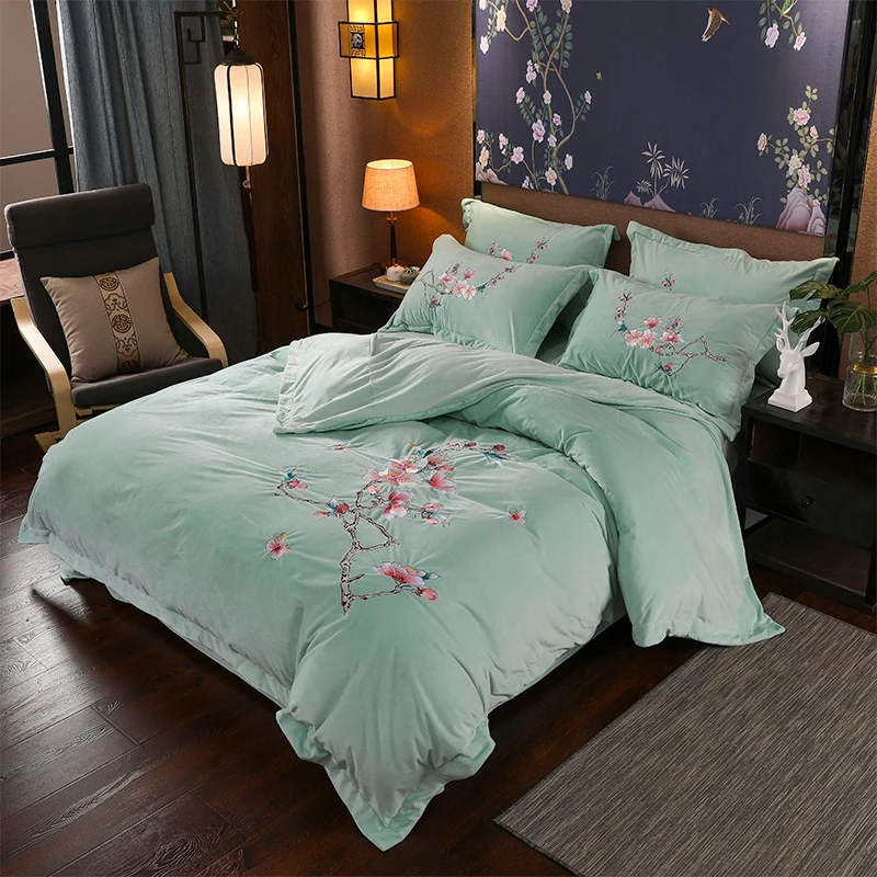 Роскошный китайский стиль с цветочной вышивкой птицы зимний бархатный