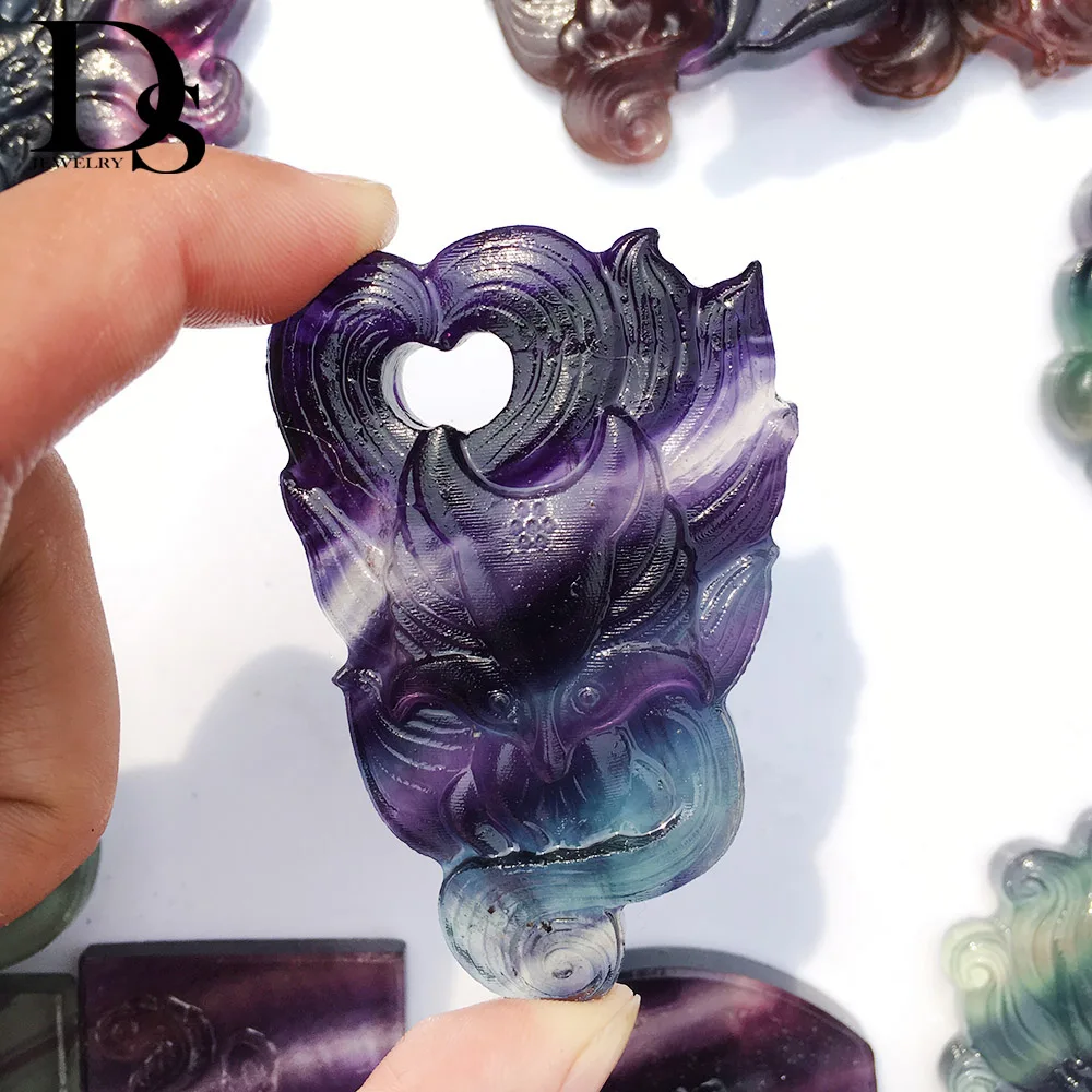 DS натуральный Радужный флюорит девять хвост лиса кулон кварцевый кристалл Gumiho