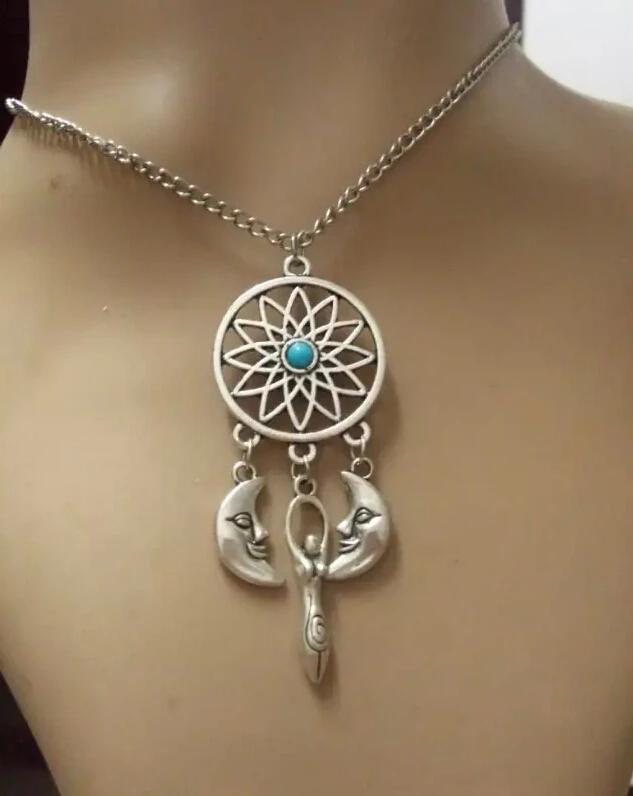 Модный тибетский серебряный Ловец снов и полумесяц Богини Земли бусины Подвески