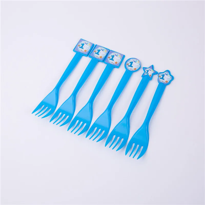 Fork 6 pcs 1-я Спортивная Тема дети с днем рождения украшения для мальчика Одноразовый бумажный стаканчик, тарелка салфетки скатерть для душа - Цвет: Fork 6 pcs