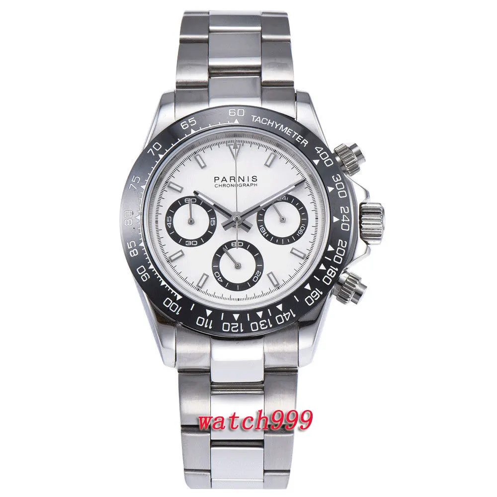 Часы PARNIS 39 мм с белым циферблатом кристаллом sapphire застежками керамическим