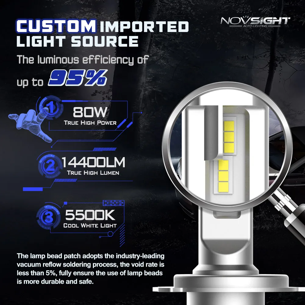 NOVSIGHT автомобилей головной светильник H7 H4 светодиодный H8/H11 HB3/9005 HB4/9006 H1 80 Вт 14400lm Авто лампы фары 5500 к светильник