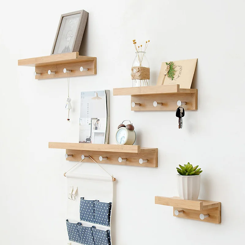 

3 hooks wall decorative shelf bamboo hook coat rack hanging wall shelf home decotation key holder wall home furnishings