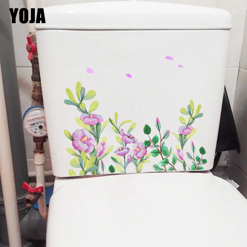 YOJA 22 9*18 4 см фиолетовые Акварельные Цветы украшение для ванной комнаты Туалетная наклейка настенные