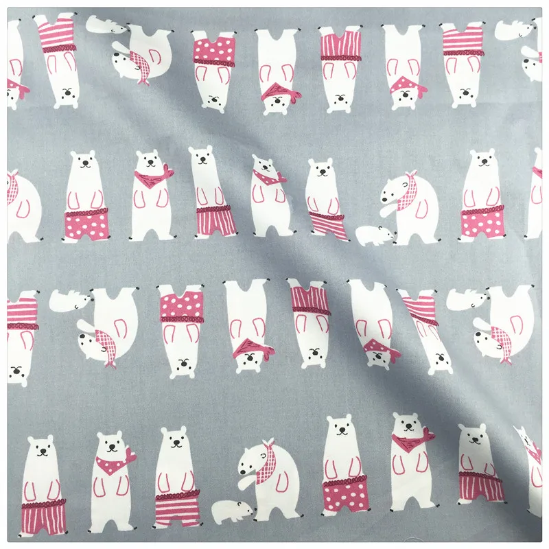 Хлопковая ткань с мультяшным серым медведем домашний текстиль материал для