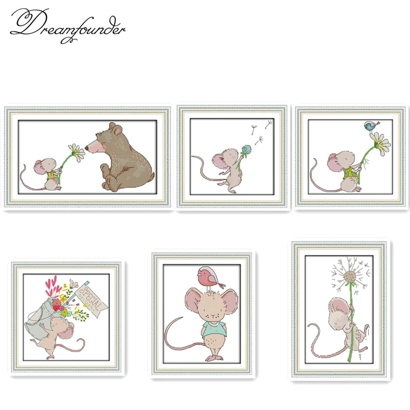 

Little mouse cross stitch kit aida 14ct 11ct count printed canvas stitches embroidery DIY handmade needlework