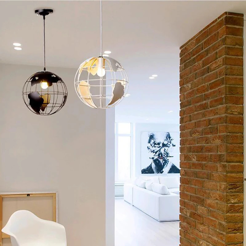 Чердак Железный Глобус черный белый абажур подвесной светильник E27 светодиодный