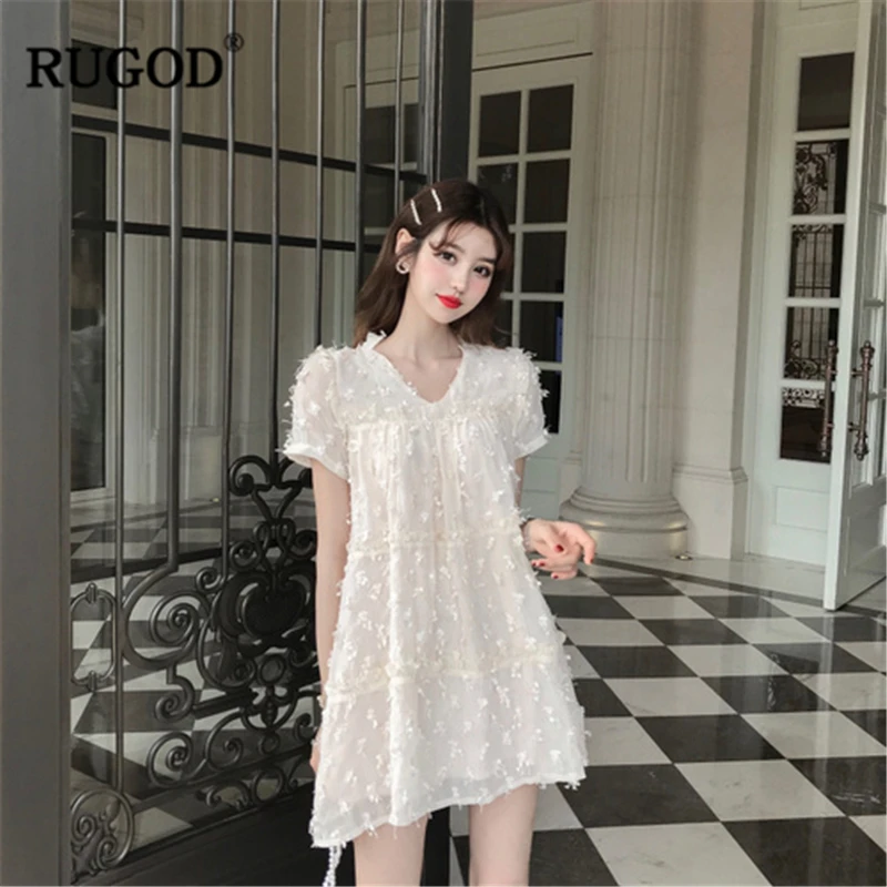 Женское платье с v-образным вырезом RUGOD свободное трапециевидной формы короткими