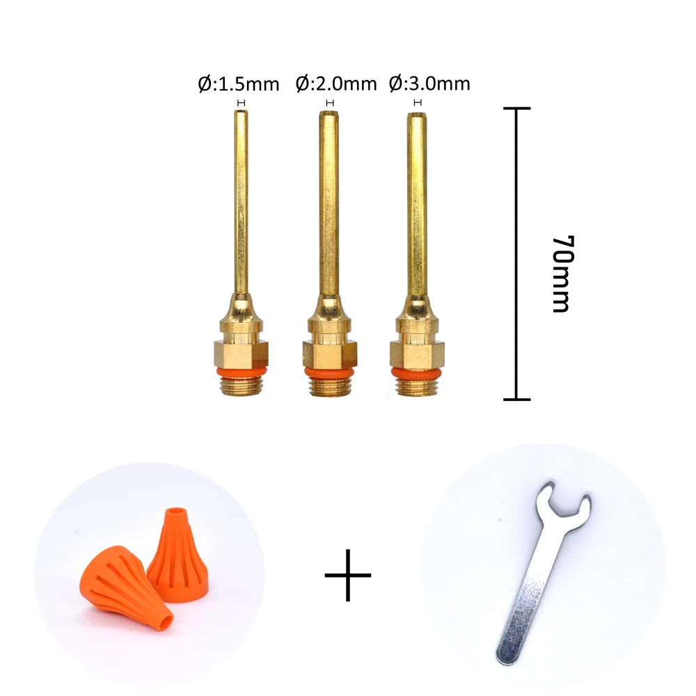2.0-70mm-3 Hot Melt Glue Gun Long Nozzle Large Diameter Small-bore 1.0x36mm 1.5x55mm 1.5x70mm High Quality Steel Material with Wrench 3Pcs - Color: 2.0-70mm-3