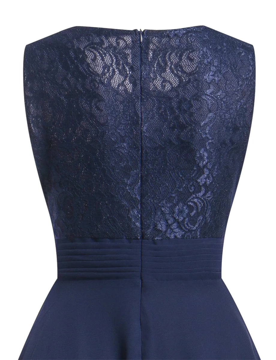 OML 522 # шифоновое и кружевное темно синее короткое платье подружки невесты