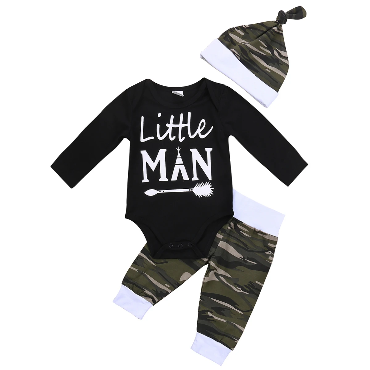 

Pudcoco 3pcs Newborn Toddler Baby Boys Cotton Long Sleeve O-neck Bodysuit Camo Pants Hat Outfits Set 0-18 Months Helen115