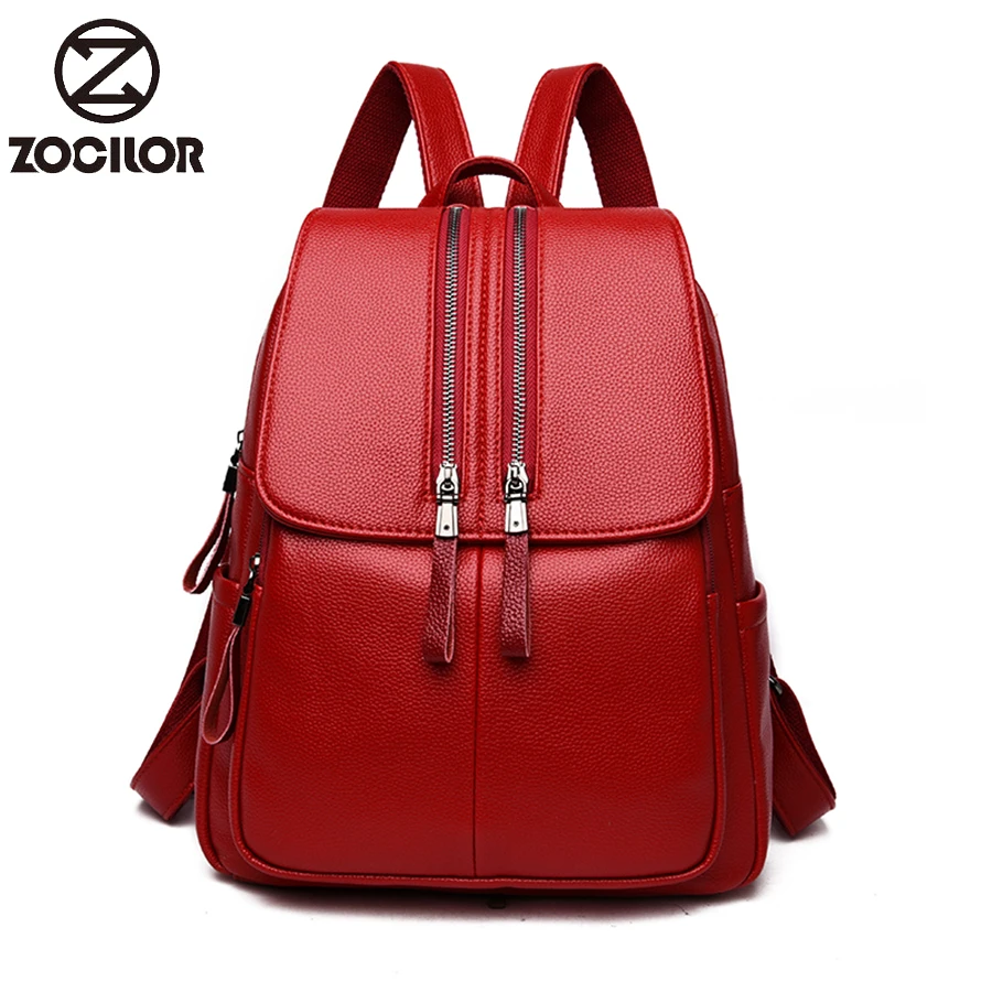 Популярный женский рюкзак из мягкой кожи на двойной молнии Большая