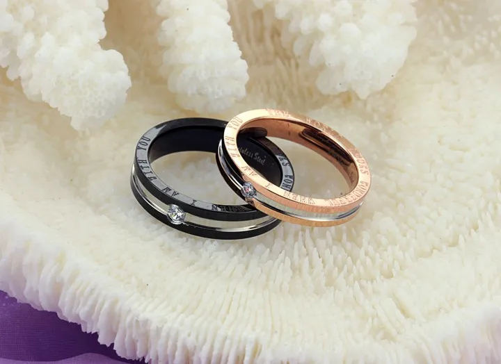 Модные кольца из титановой стали для пар наборы Кольца него и нее колец свадьбы