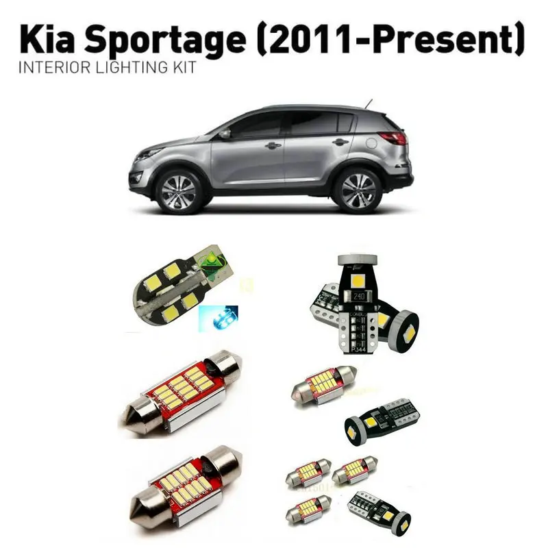 

Светодиодные внутренние фары для Kia sportage 2011 + 7 шт., светодиодные фары для автомобилей, комплект освещения, автомобильные лампы Canbus
